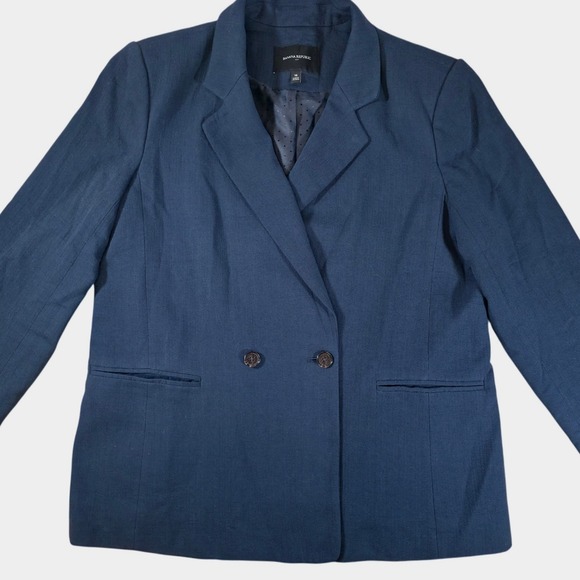 Banana Republic Size 16 Blue Cotton Linen Blend Double Breasted Blazer Jacket - Picture 2 of 9